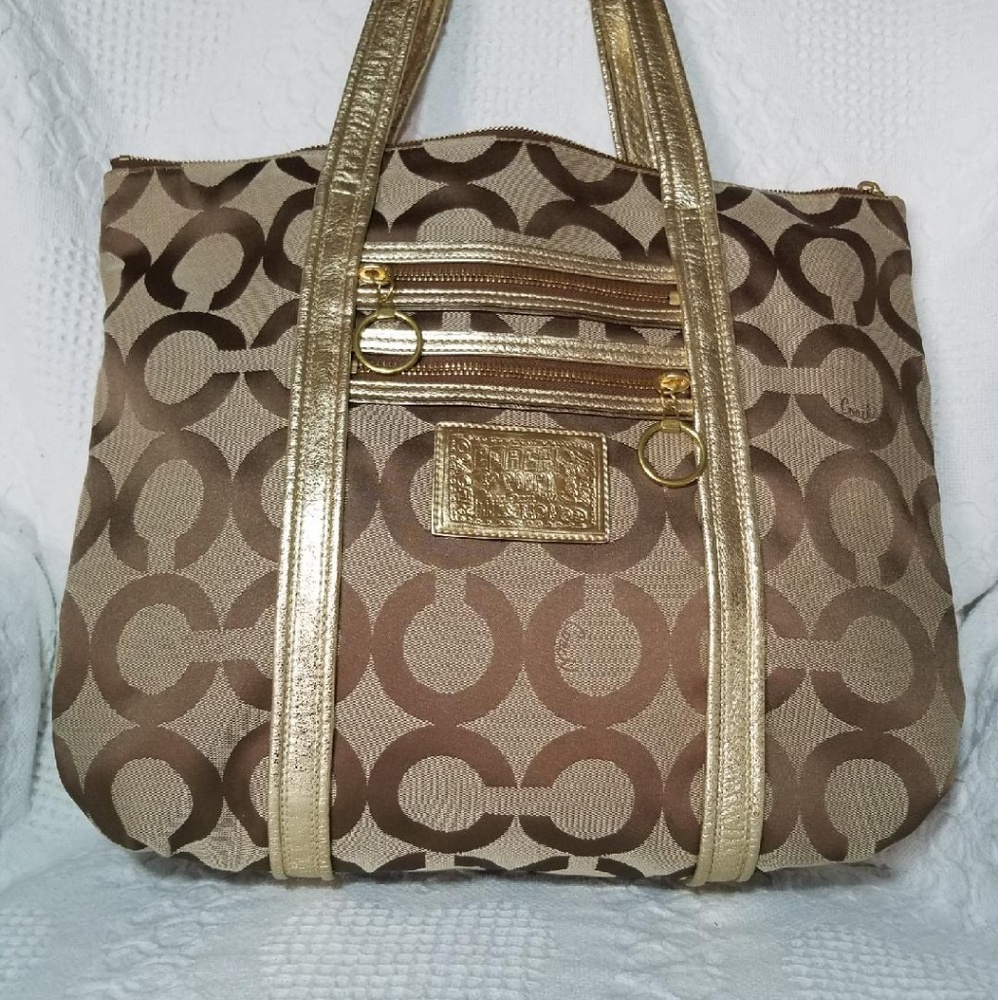 COACH Gold Poppy Op Art Glam Tote